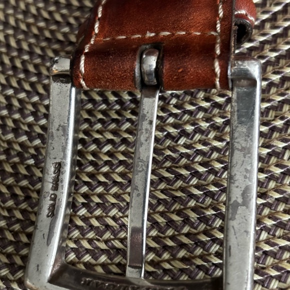 TRAFALGAR ITALIAN SADDLE BROWN LEATHER CLASSIC SQUARE SOLID BRASS BUCKLE SZ 36 - Picture 6 of 9